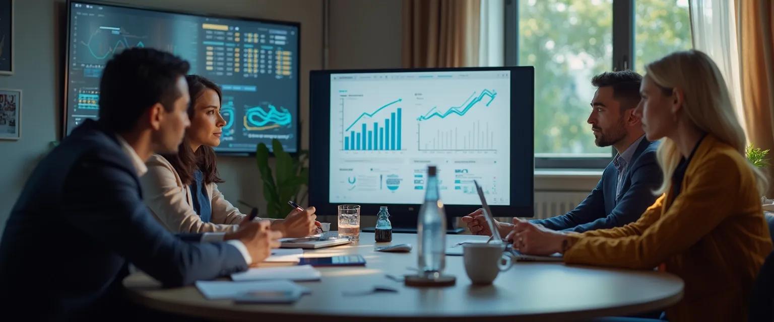 HR and training professionals analyzing ROI metrics on a dashboard