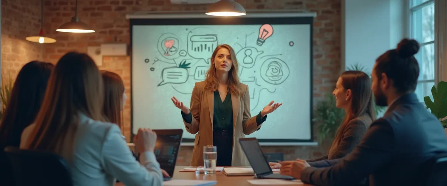 Professional demonstrating intelligence and communication techniques in a workplace meeting