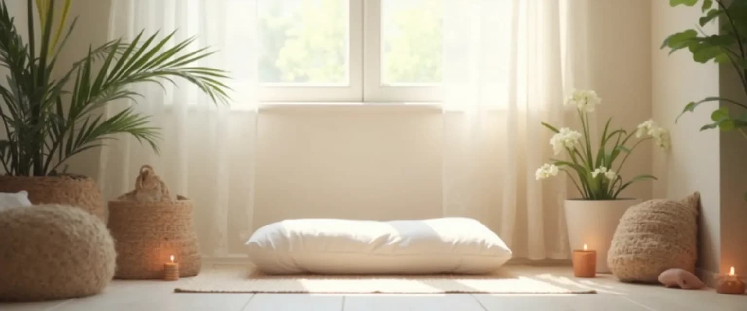 Budget-friendly home guided meditation for self awareness space with comfortable cushions and soft lighting
