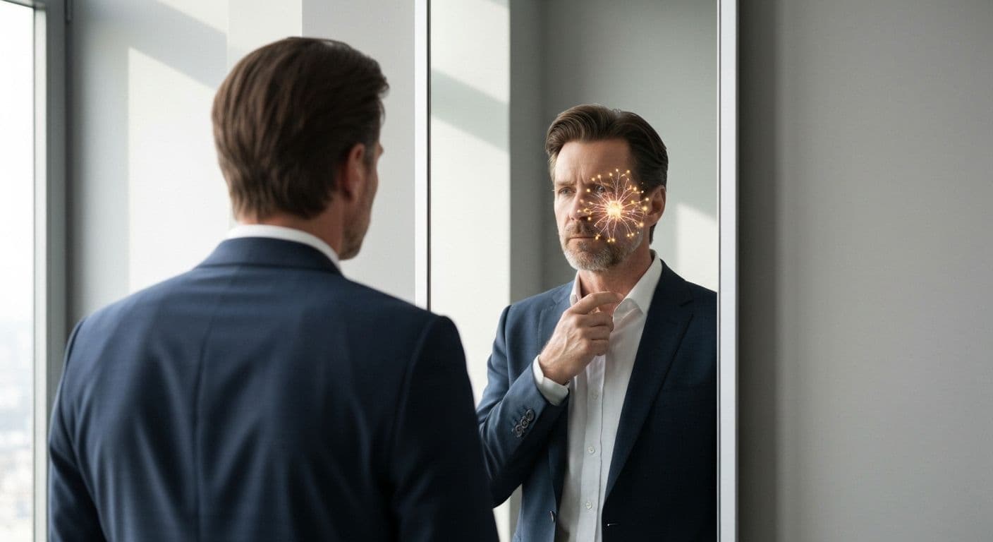 Leader practicing mental self-awareness by observing their thought patterns and cognitive processes