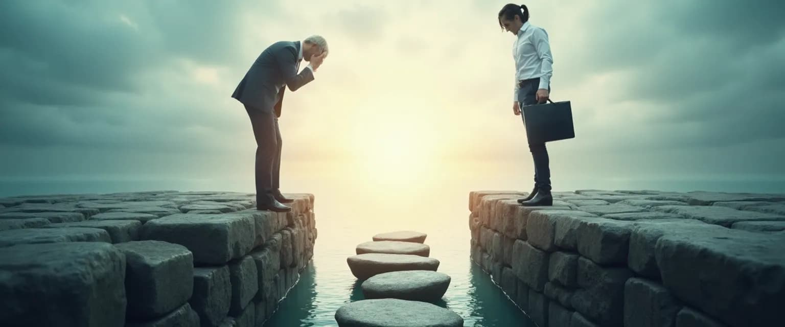 Person confidently managing anxiety during personal reinvention at career crossroads