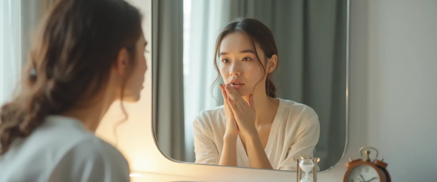 Person practicing self-awareness in daily life during a brief mirror moment checkpoint