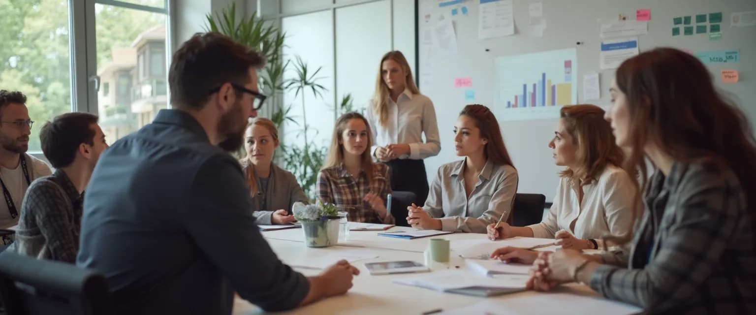 Professional facilitator leading emotional intelligence training workshop with engaged participants