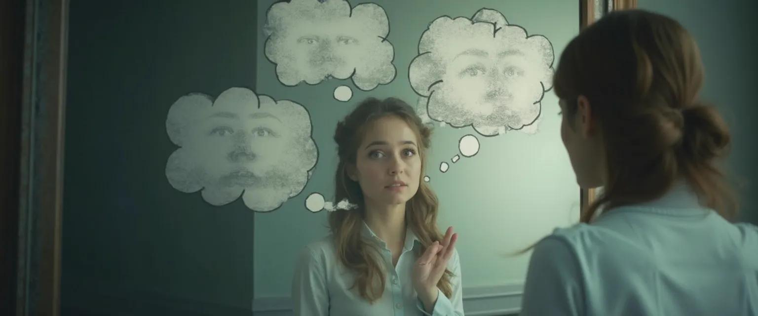 Person looking in mirror reflecting on signs of zero self-awareness