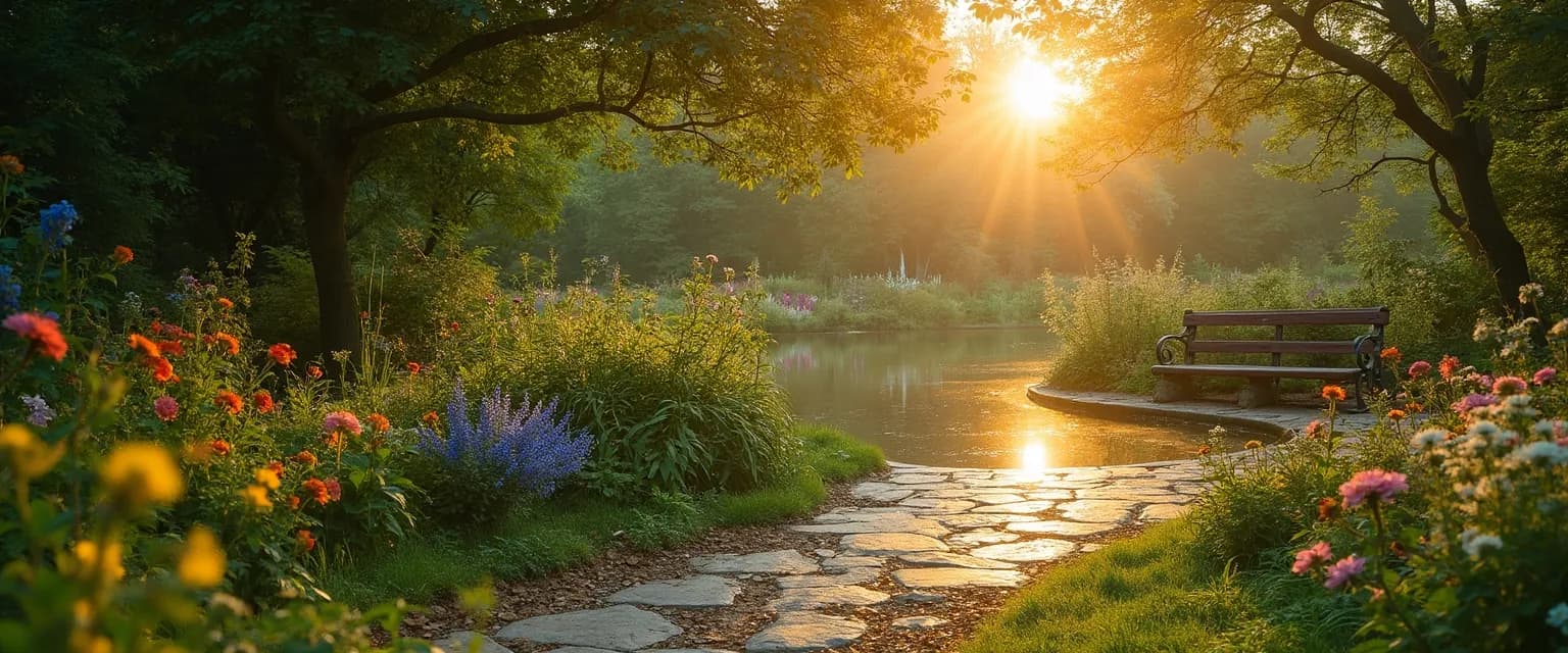 INFP healing garden with symbolic plants for processing breakup emotions