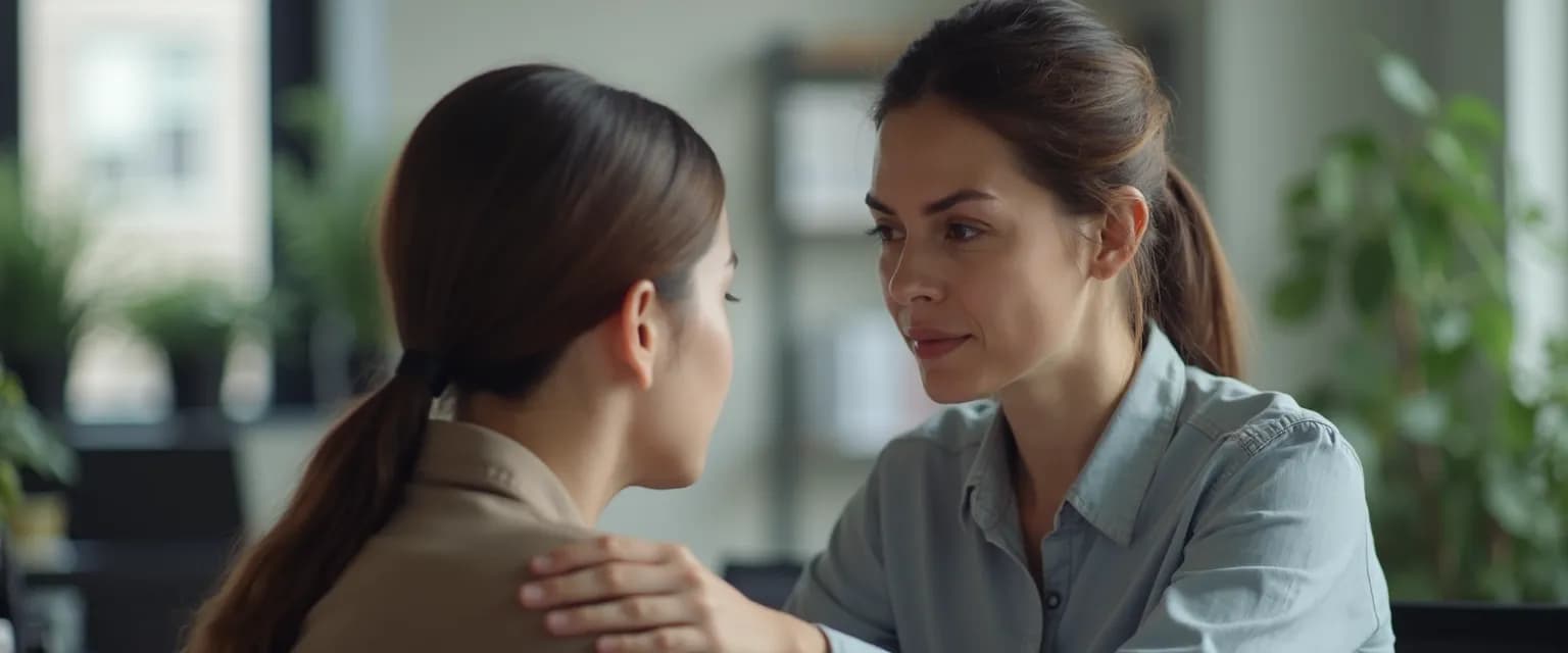 Colleagues practicing good grief support in the workplace through compassionate conversation