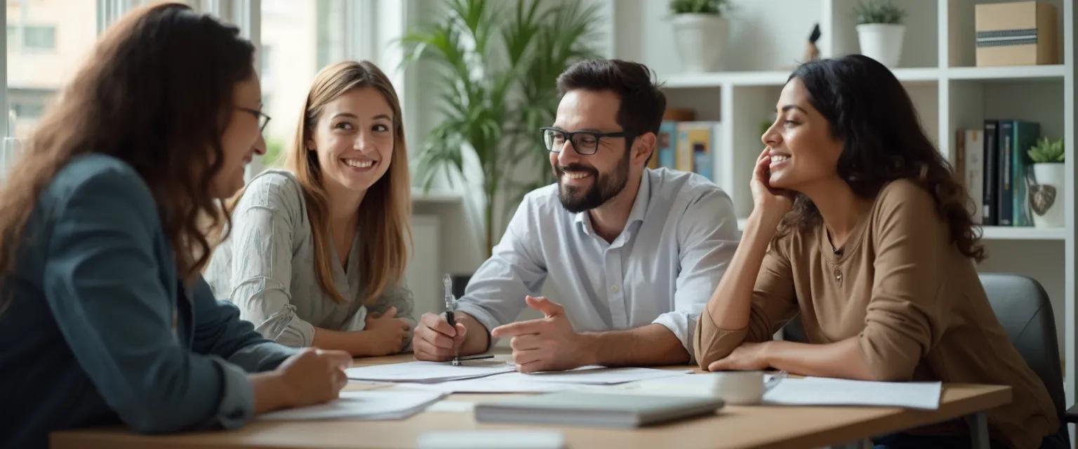 Colleagues demonstrating signs of people with high emotional intelligence in a collaborative workplace setting