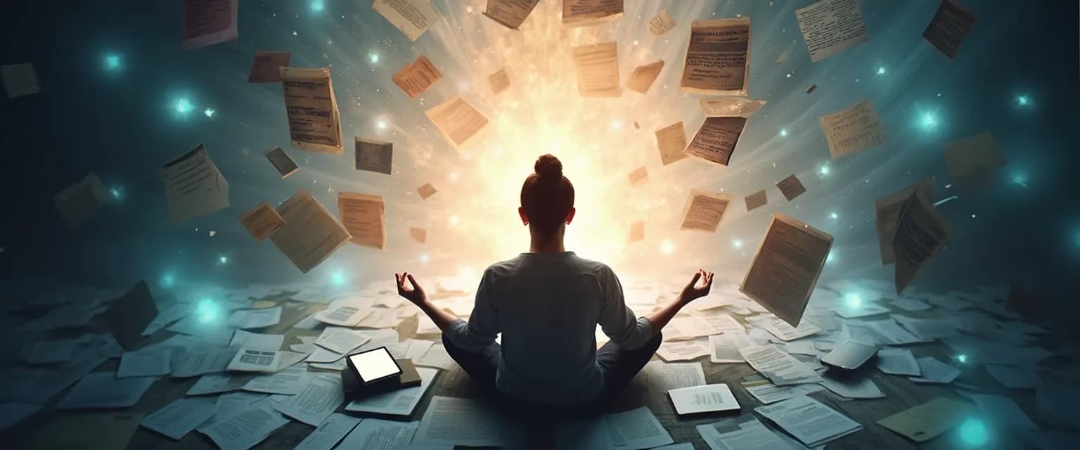 Professional using mindful maelstrom techniques to find clarity amid workplace chaos