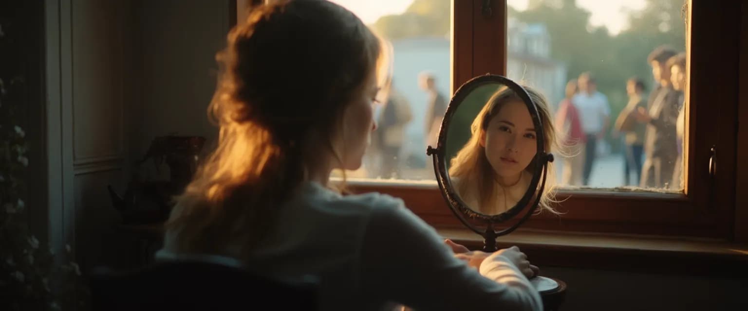 Person practicing mirror moment reflection to improve self and social awareness