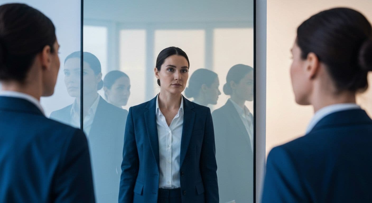 Person looking at mirror reflection showing different perspective illustrating self awareness personality blind spots