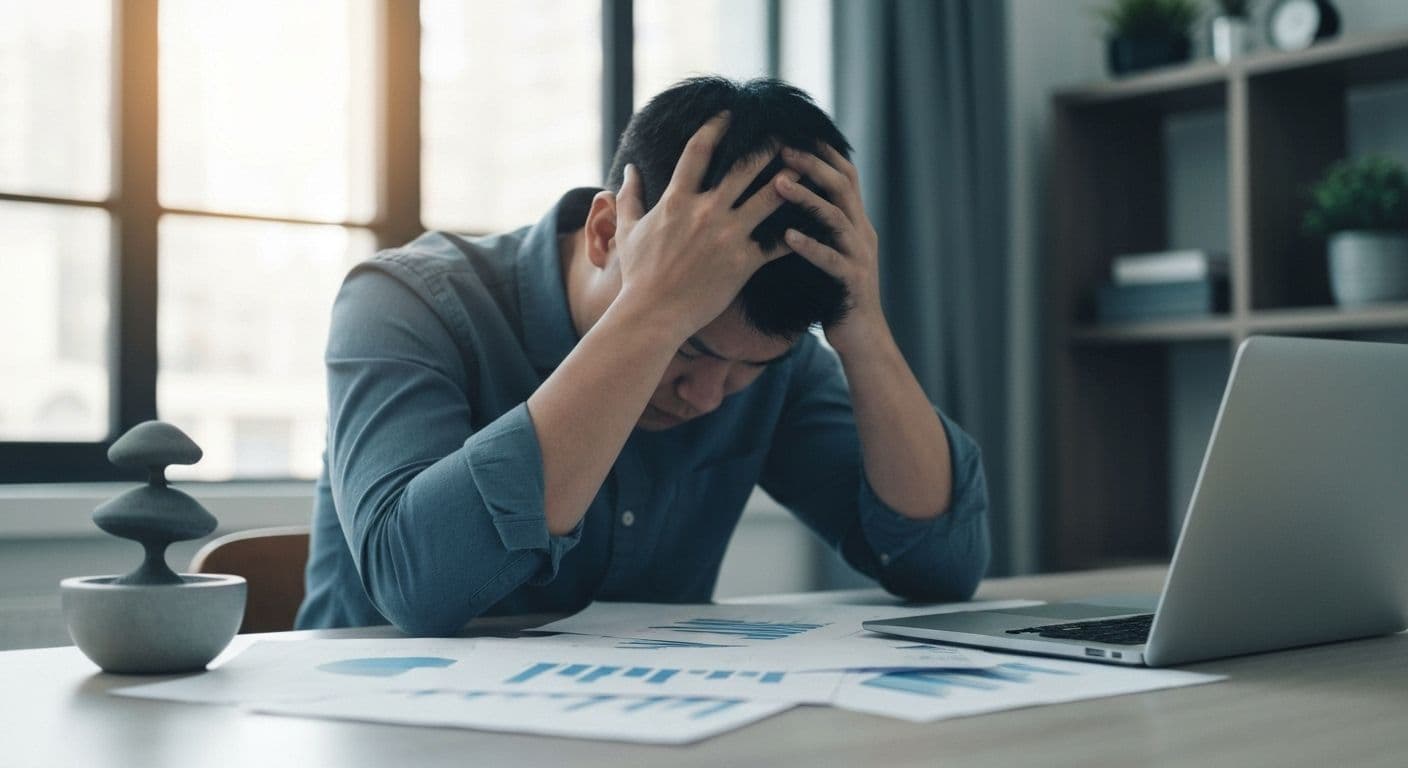 Person practicing self awareness and self control techniques during a stressful moment, demonstrating emotional regulation