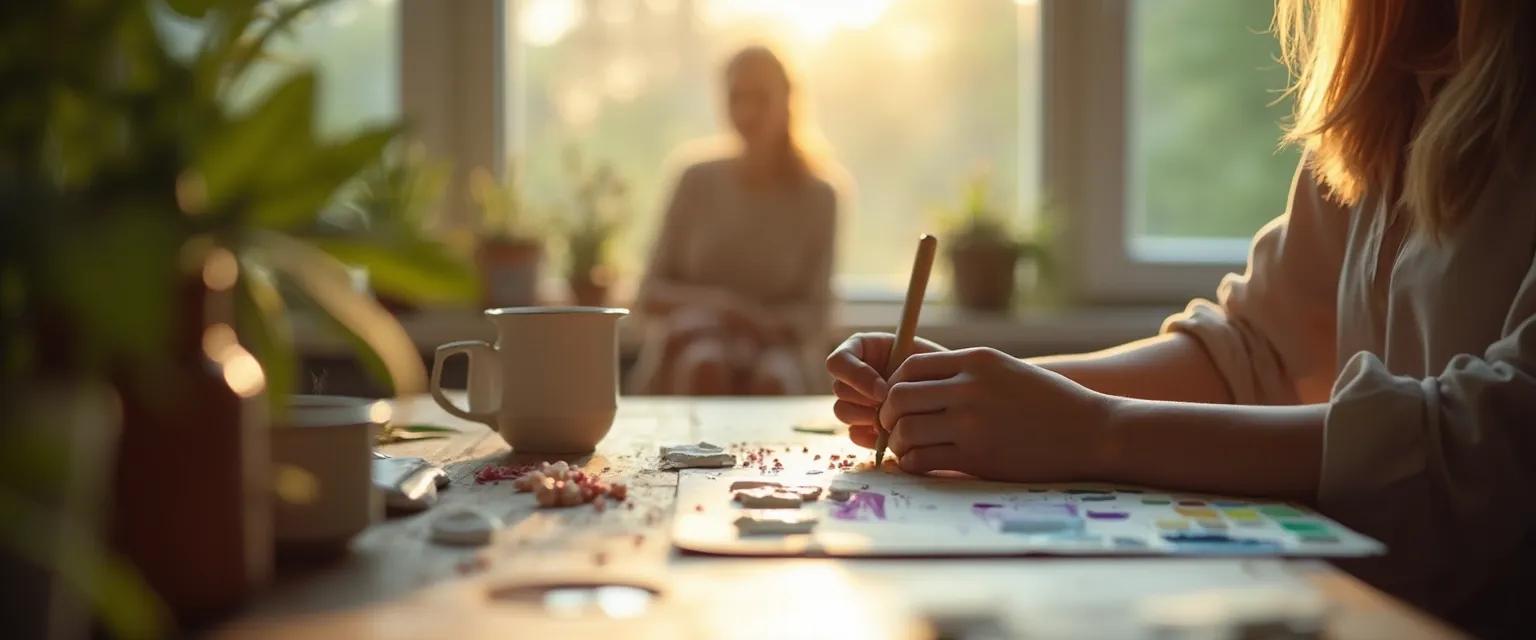 Person engaged in woodworking as a healing activity after heartbreak