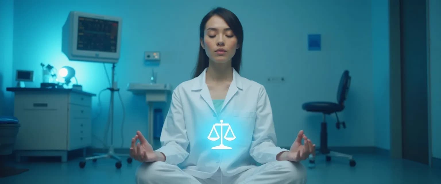 Healthcare professional practicing self-awareness techniques in health and social care setting