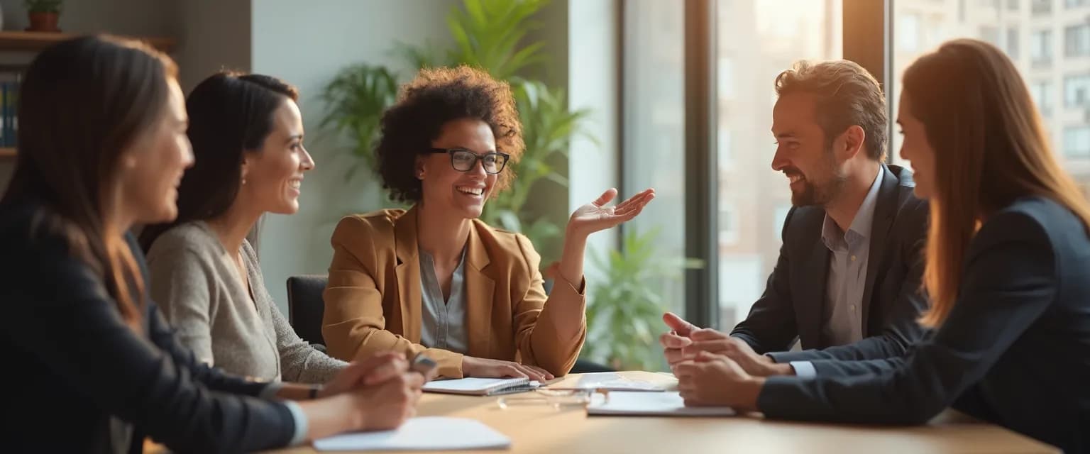 Professional colleagues demonstrating behaviors of people with high EQ in a workplace meeting