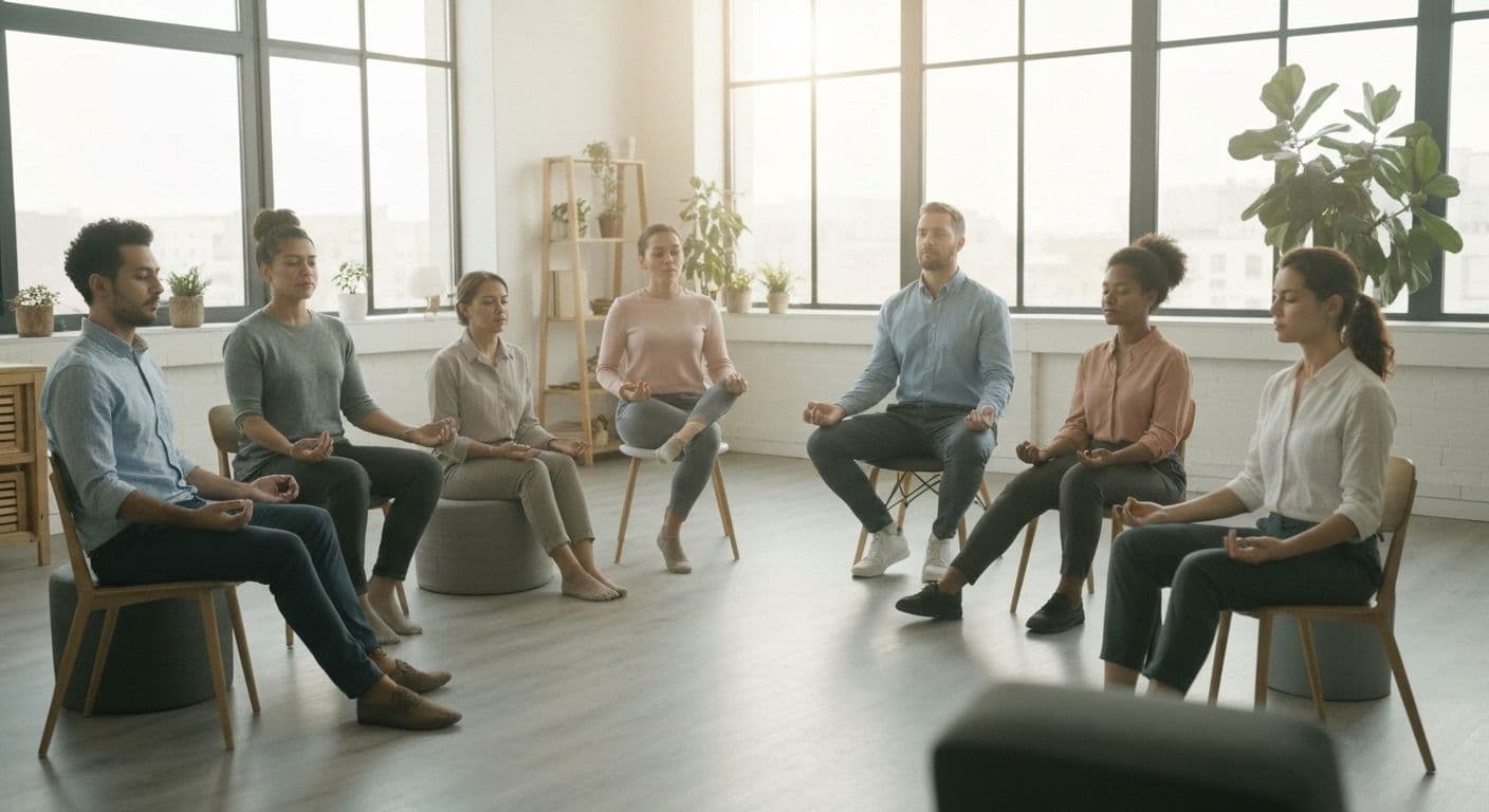 Team participating in Mindful Monday workplace wellness session together