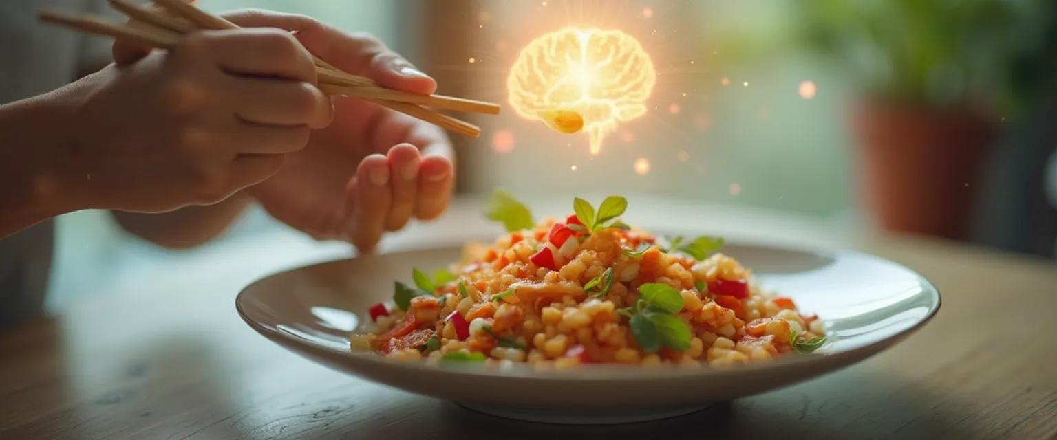 Woman practicing mindful eating to unleash her super mind potential