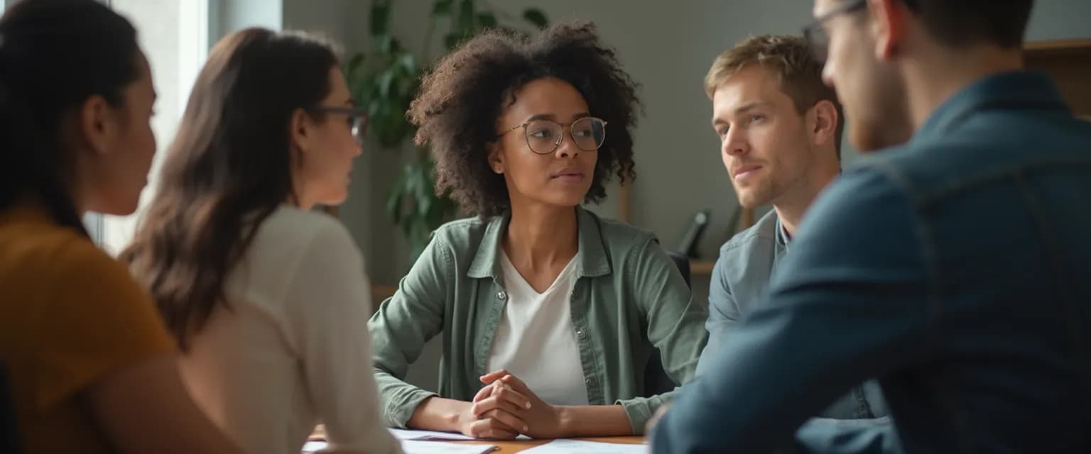 Professional demonstrating self awareness examples in a workplace meeting setting