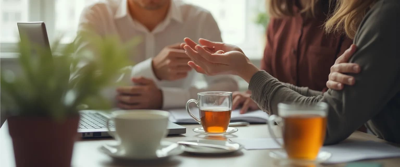 Colleagues supporting each other with comforting words to say when someone is grieving at work