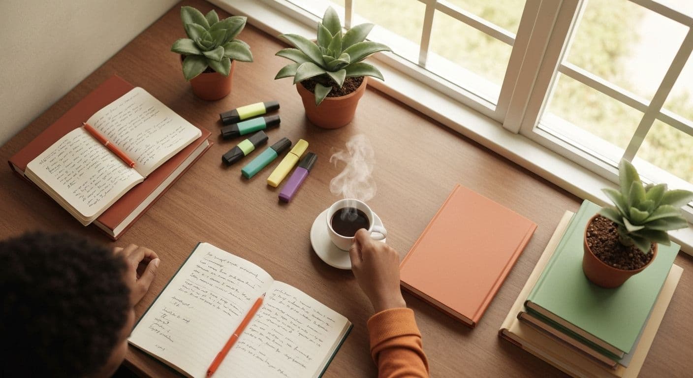 Student conducting self awareness assessment through observing study habits and note-taking patterns