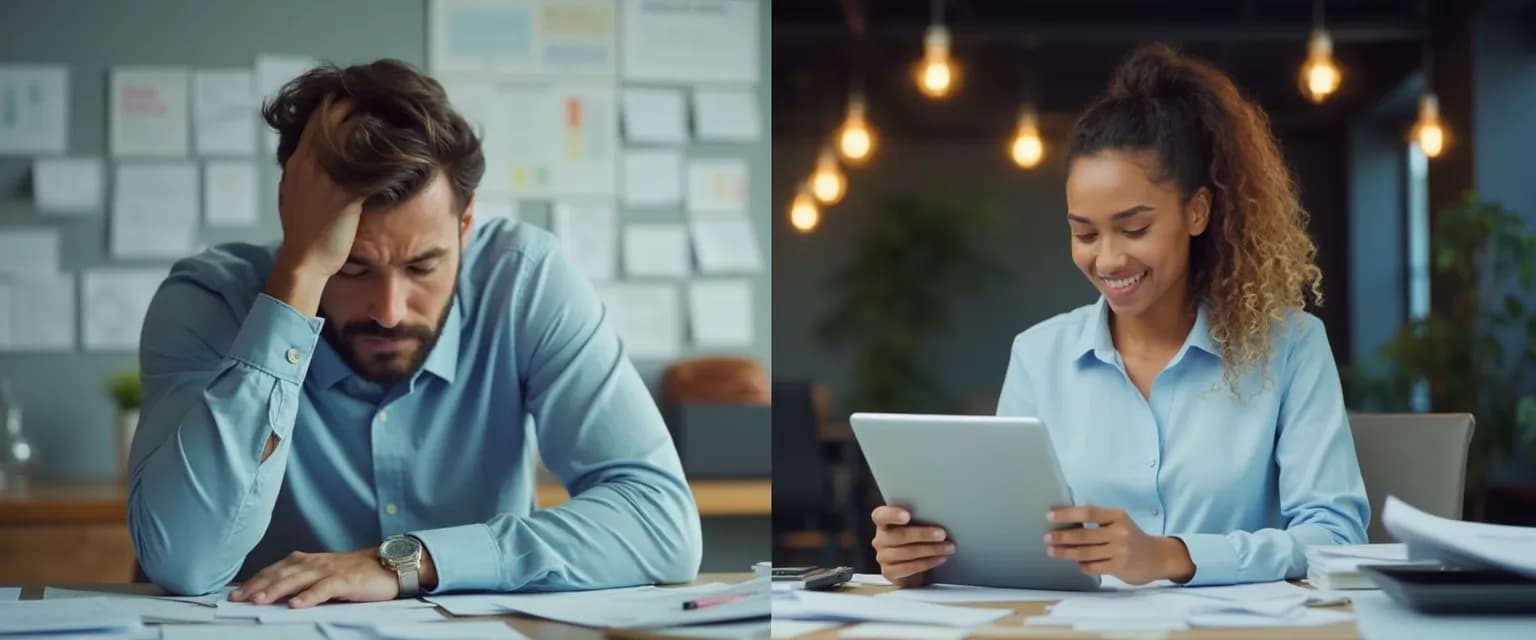 Small business team using HRM apps to prevent employee burnout