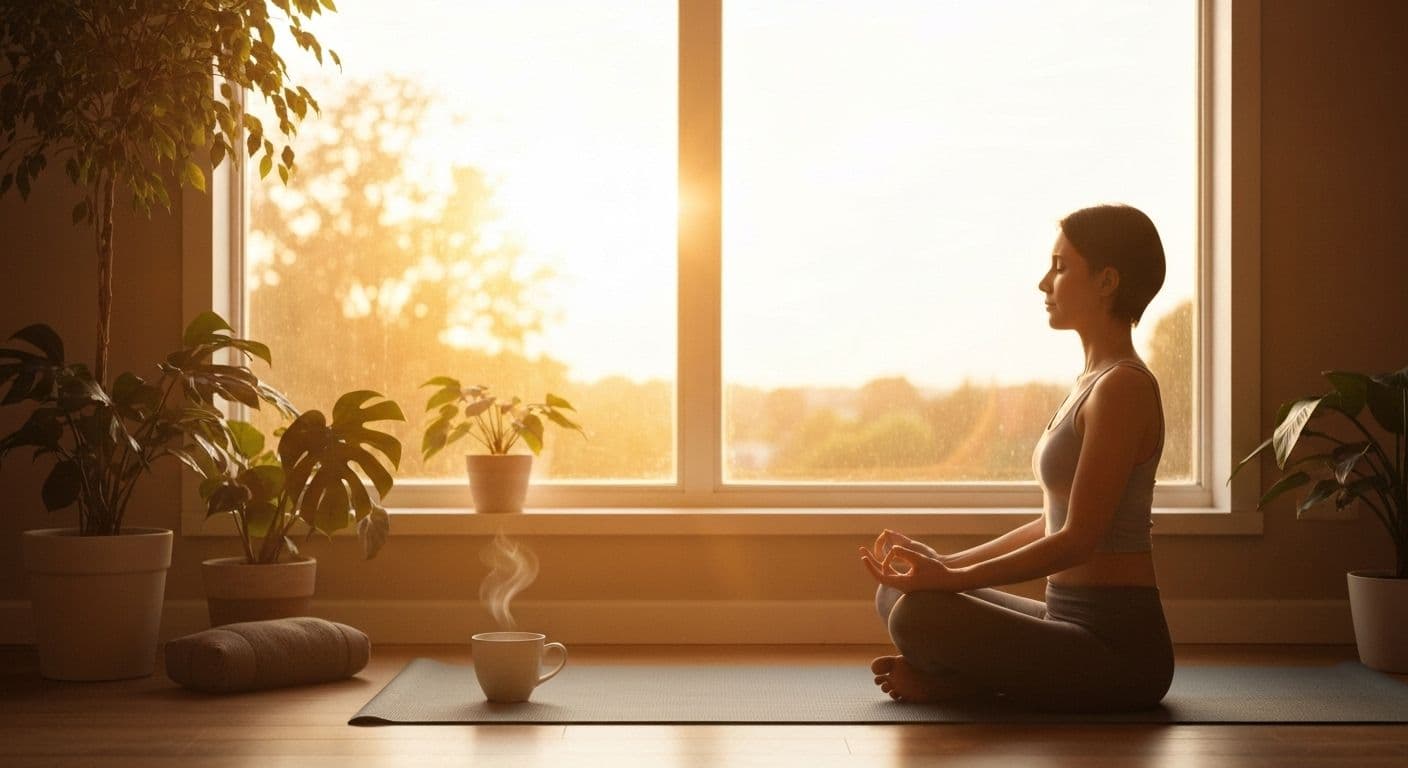 Person practicing morning mind body soul rituals during sunrise for holistic wellness transformation