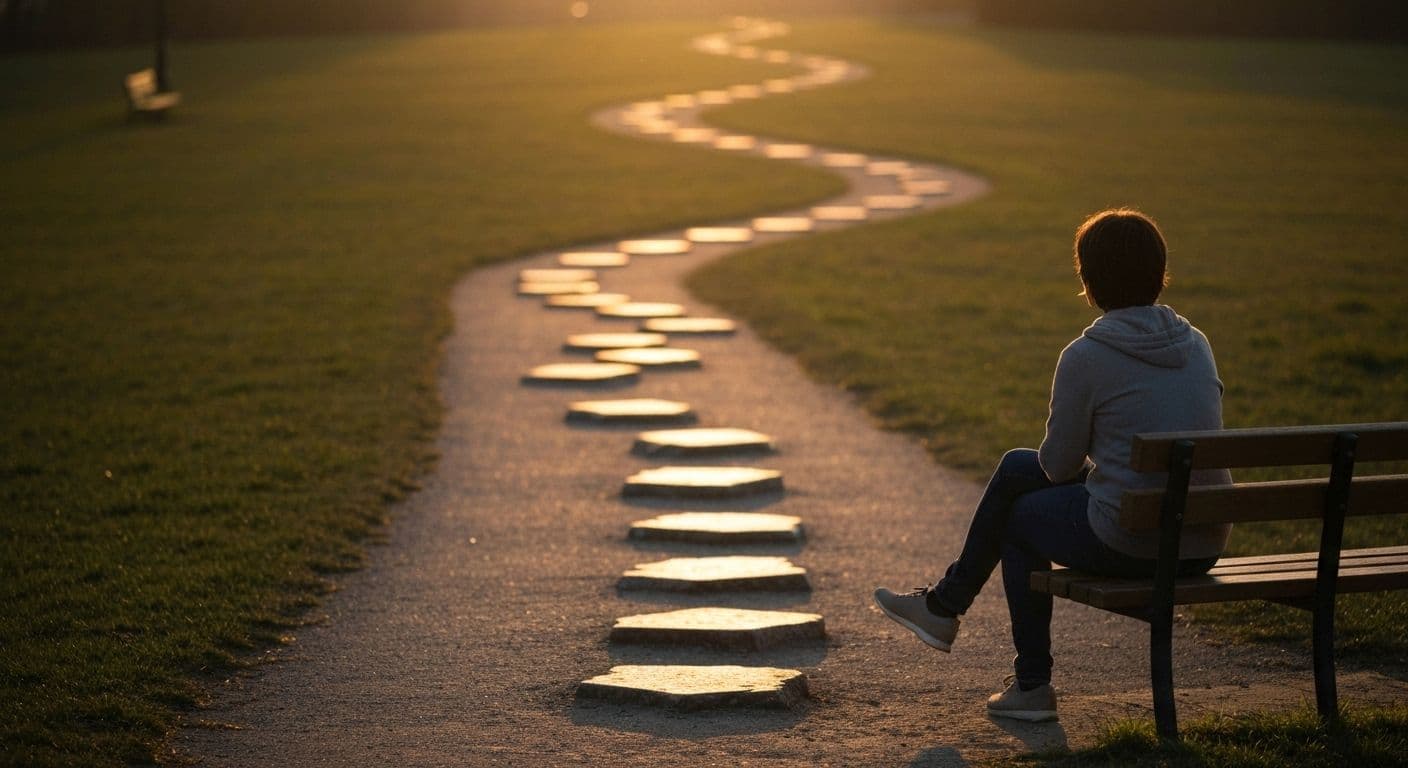 Person sitting peacefully while processing stages of heartbreak with mindful awareness