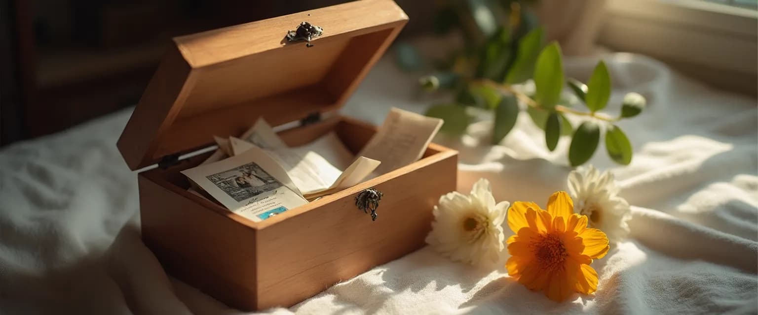 Personalized memory box filled with meaningful items for what to get someone who is grieving