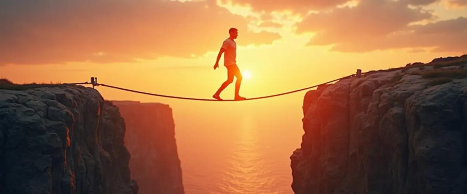 Person balancing on tightrope representing the sensitive line of self-awareness
