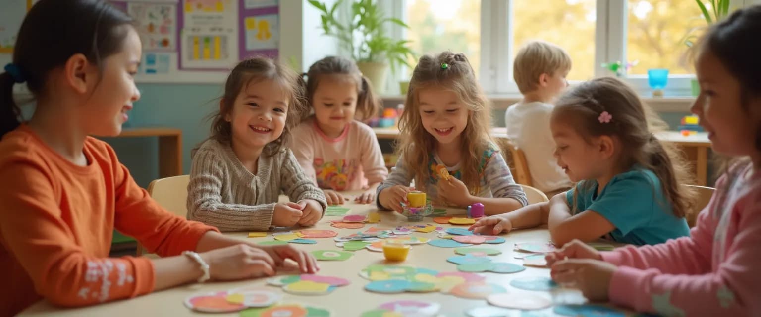 Preschoolers playing self-awareness games that develop emotional intelligence