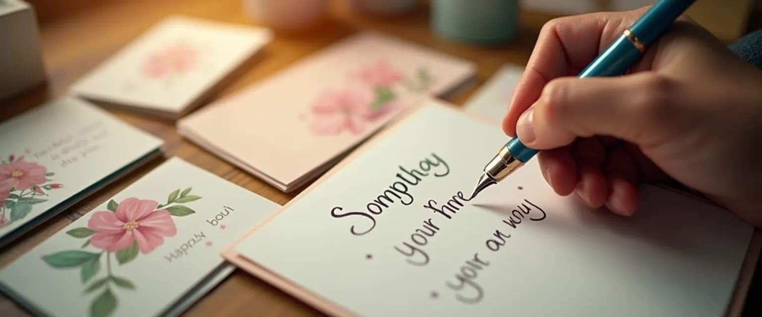 Friend writing simple sympathy card messages that provide genuine comfort
