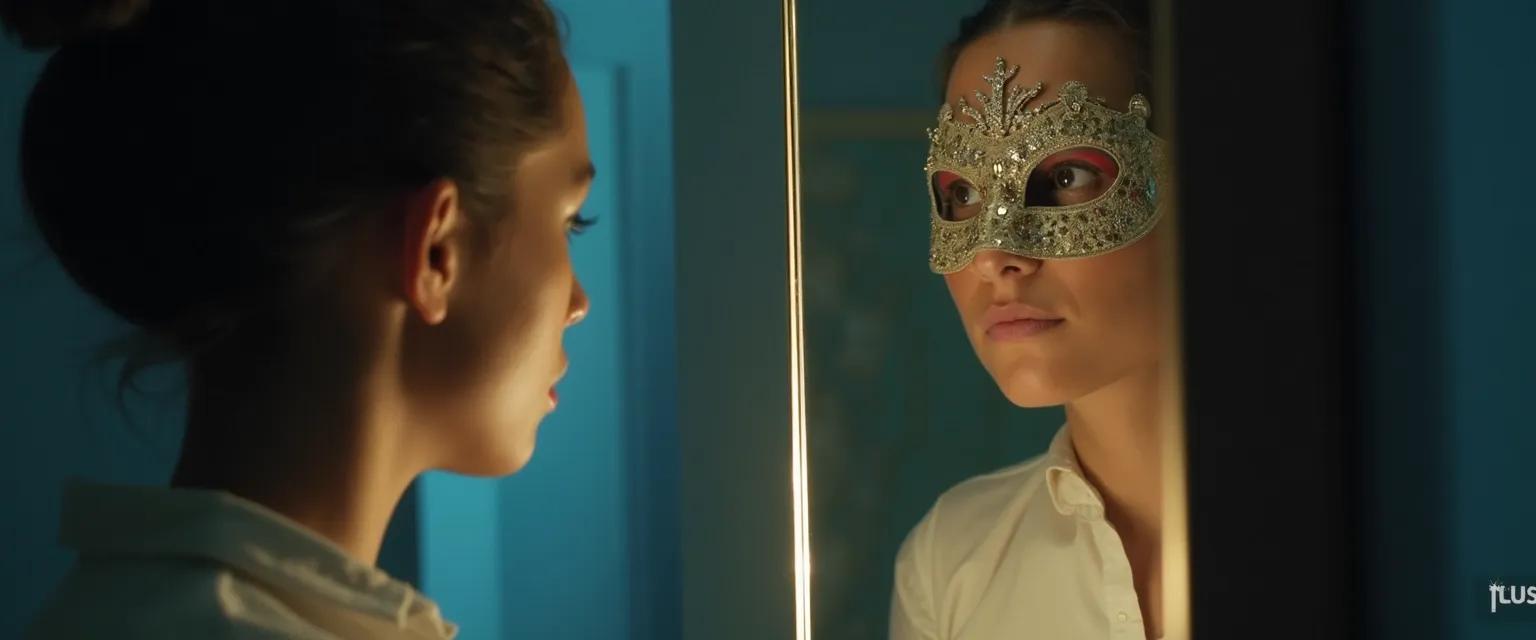 Self-awareness across different personality types illustrated as mirrors and masks