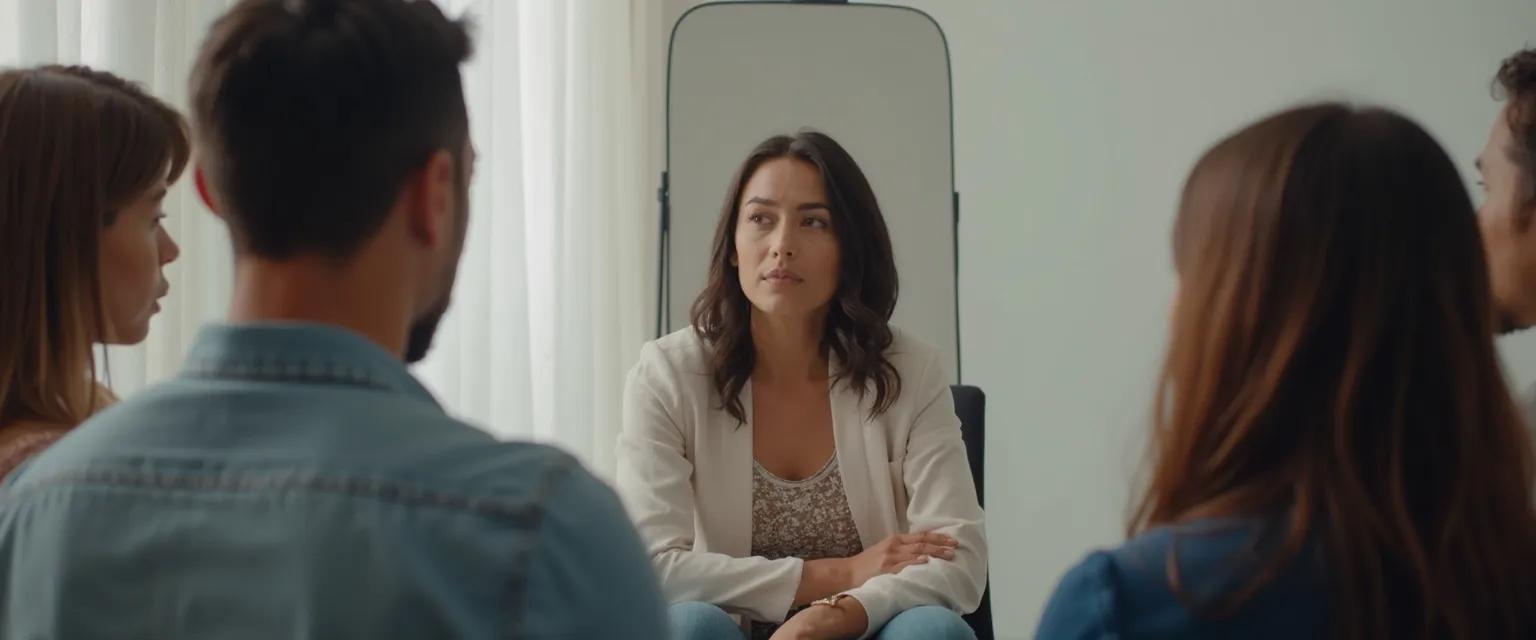 Person practicing self awareness social psychology techniques in a group setting