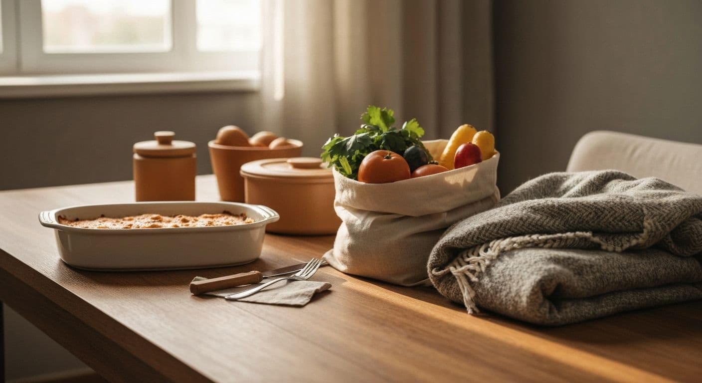 Practical gift for someone grieving including meal delivery and cleaning services that provide tangible support during bereavement