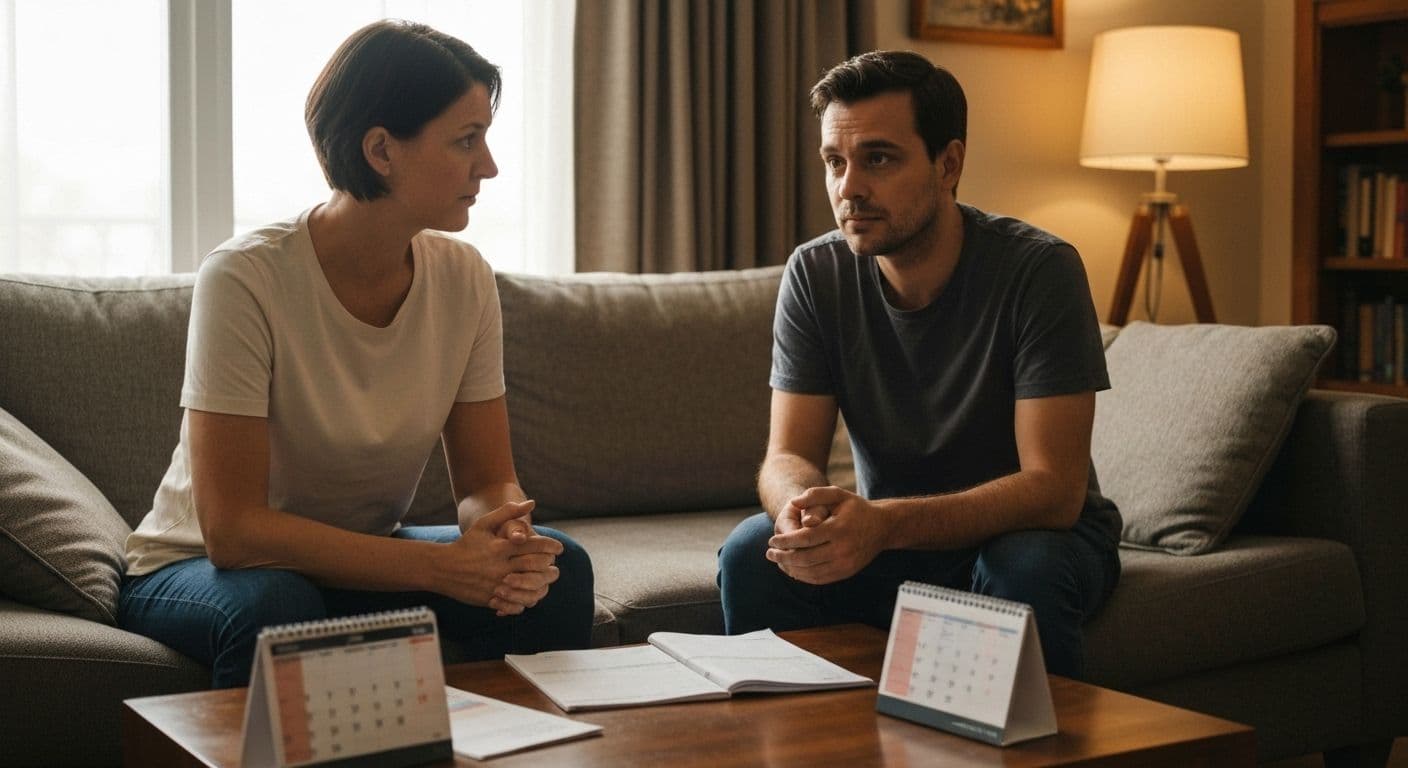 Couple having serious conversation about busy schedule and relationship priorities to answer should I break up with my girlfriend
