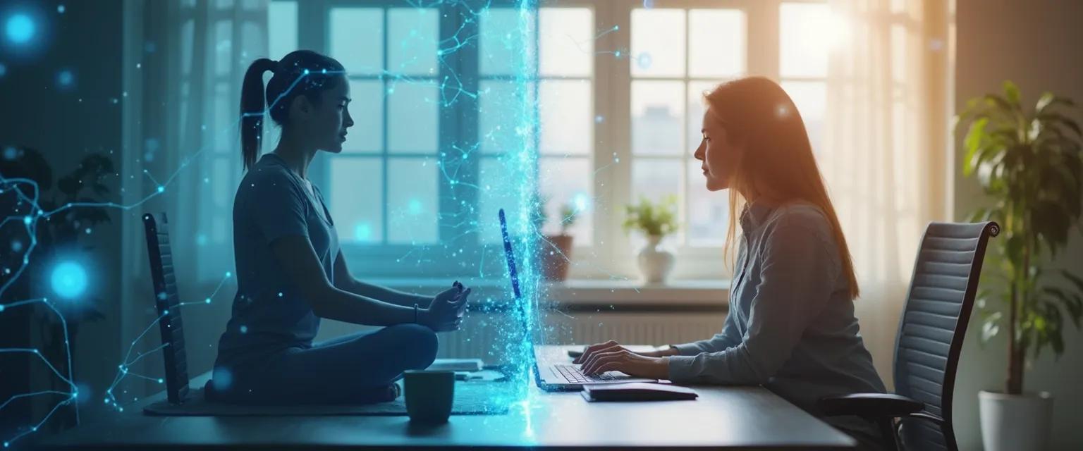 Professional practicing physical self-awareness techniques at desk for improved workplace productivity