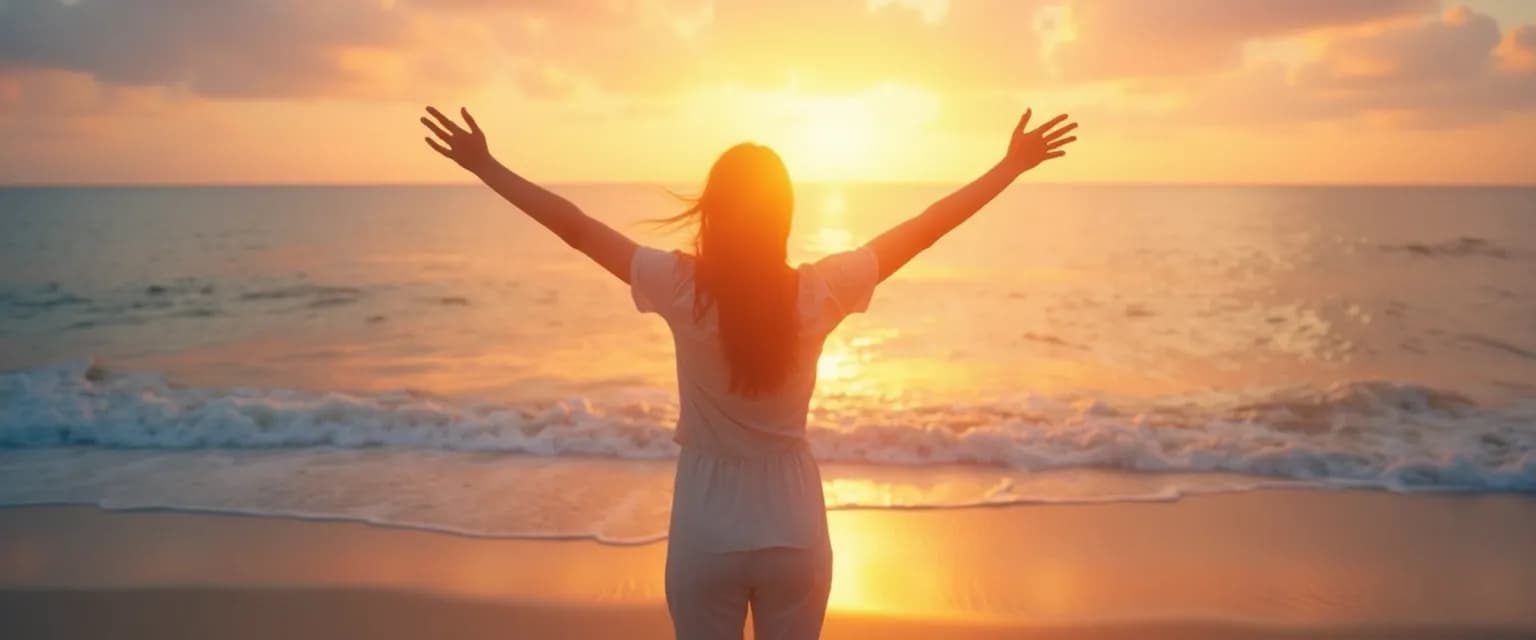 Person finding love after heartbreak with open arms and healed heart