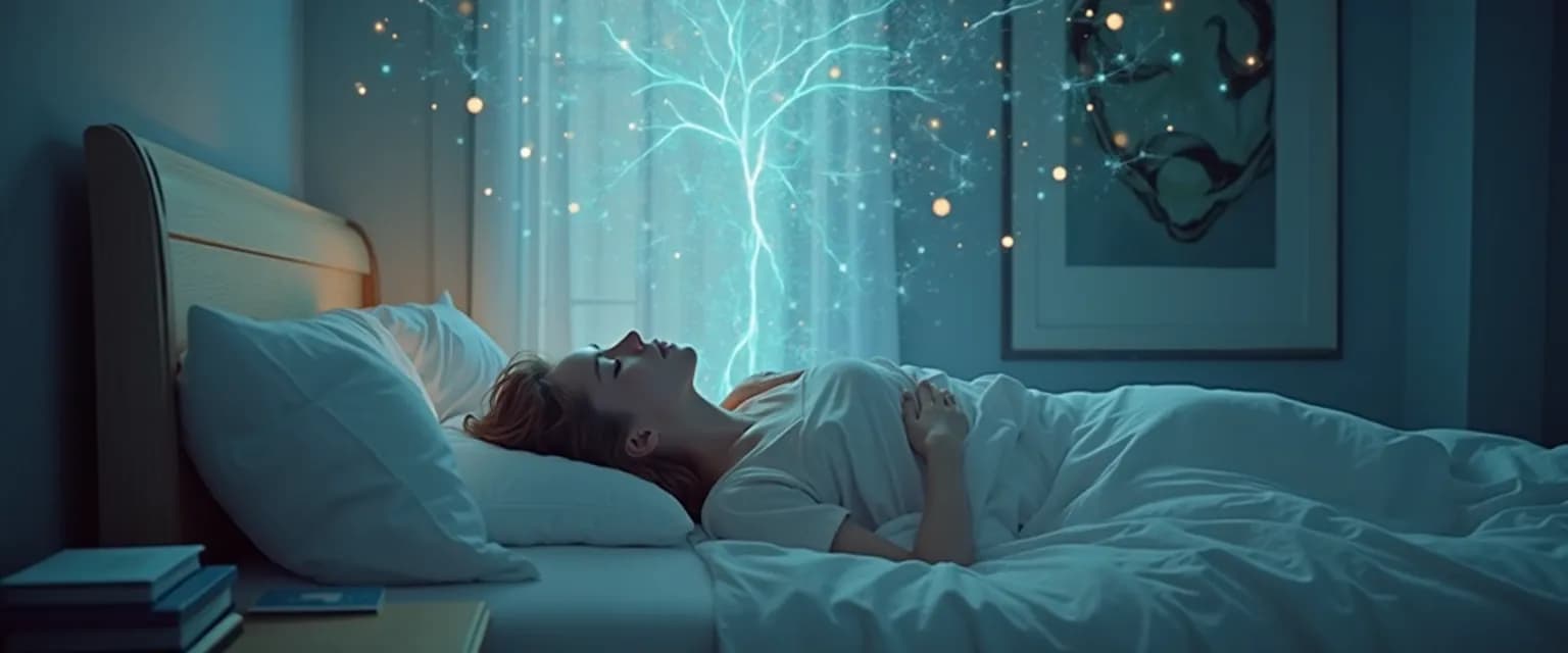 Woman sleeping peacefully while reprogramming her subconscious mind with audio affirmations