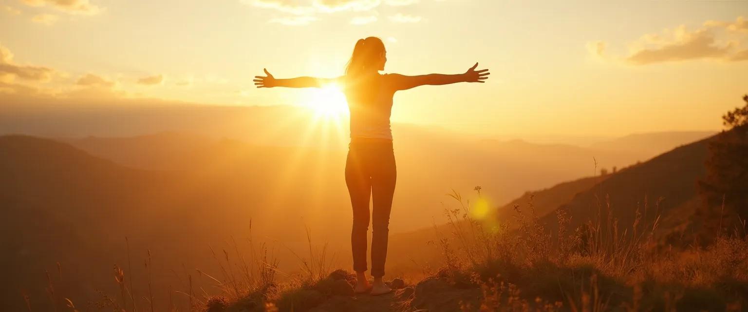 Woman practicing higher self conscious awareness techniques during daily activities