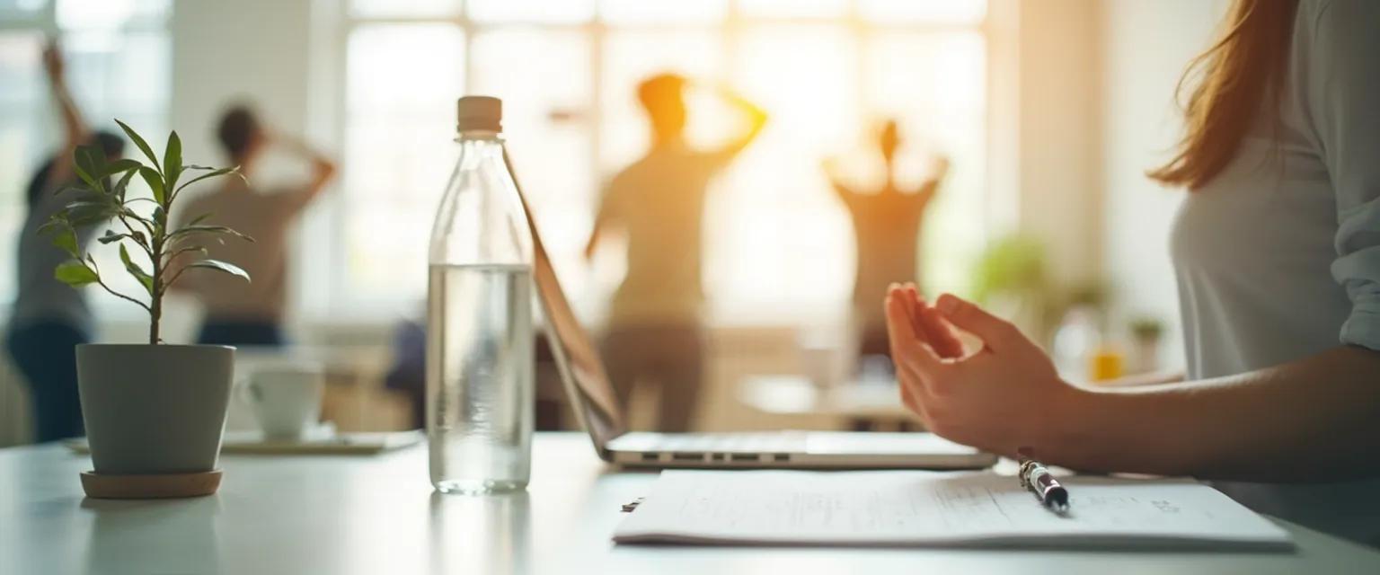 Office team participating in low-cost staff health and wellbeing activities