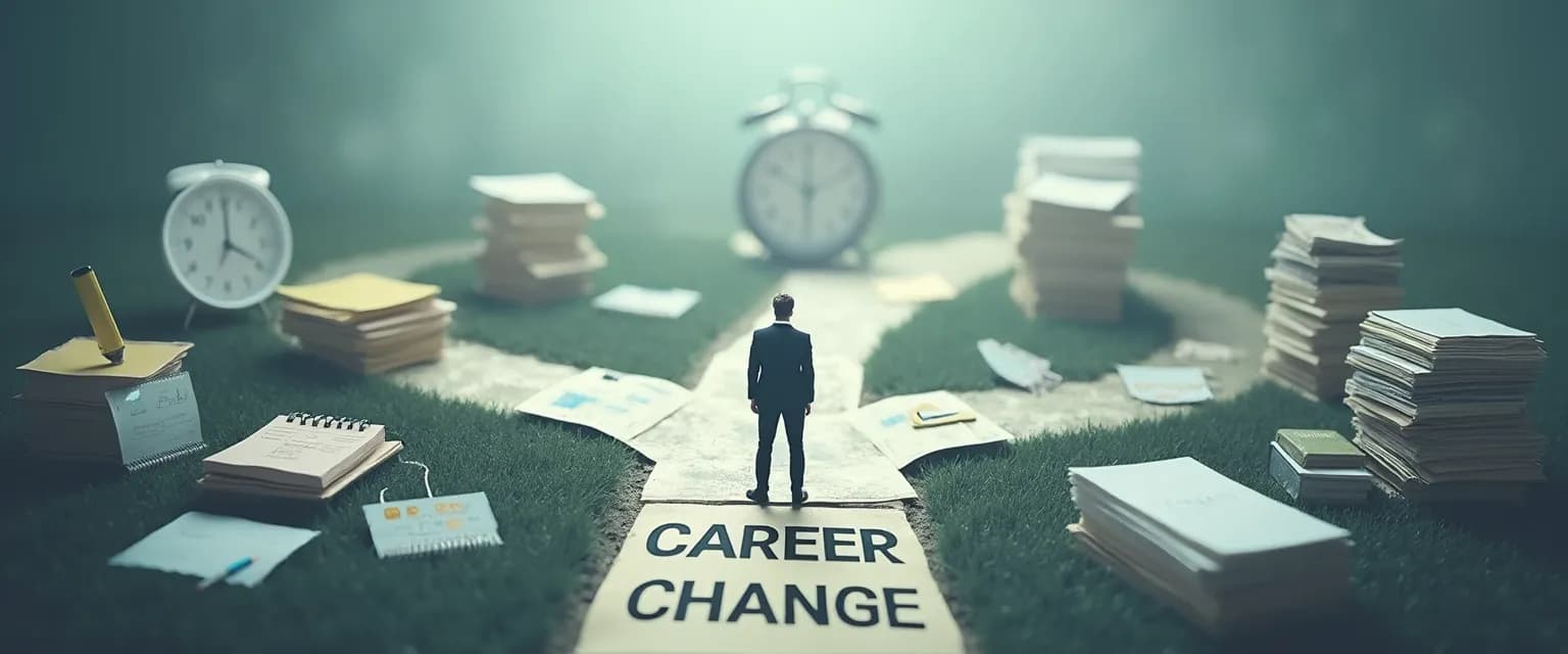 Person overcoming procrastination during life transitions with career change planning tools