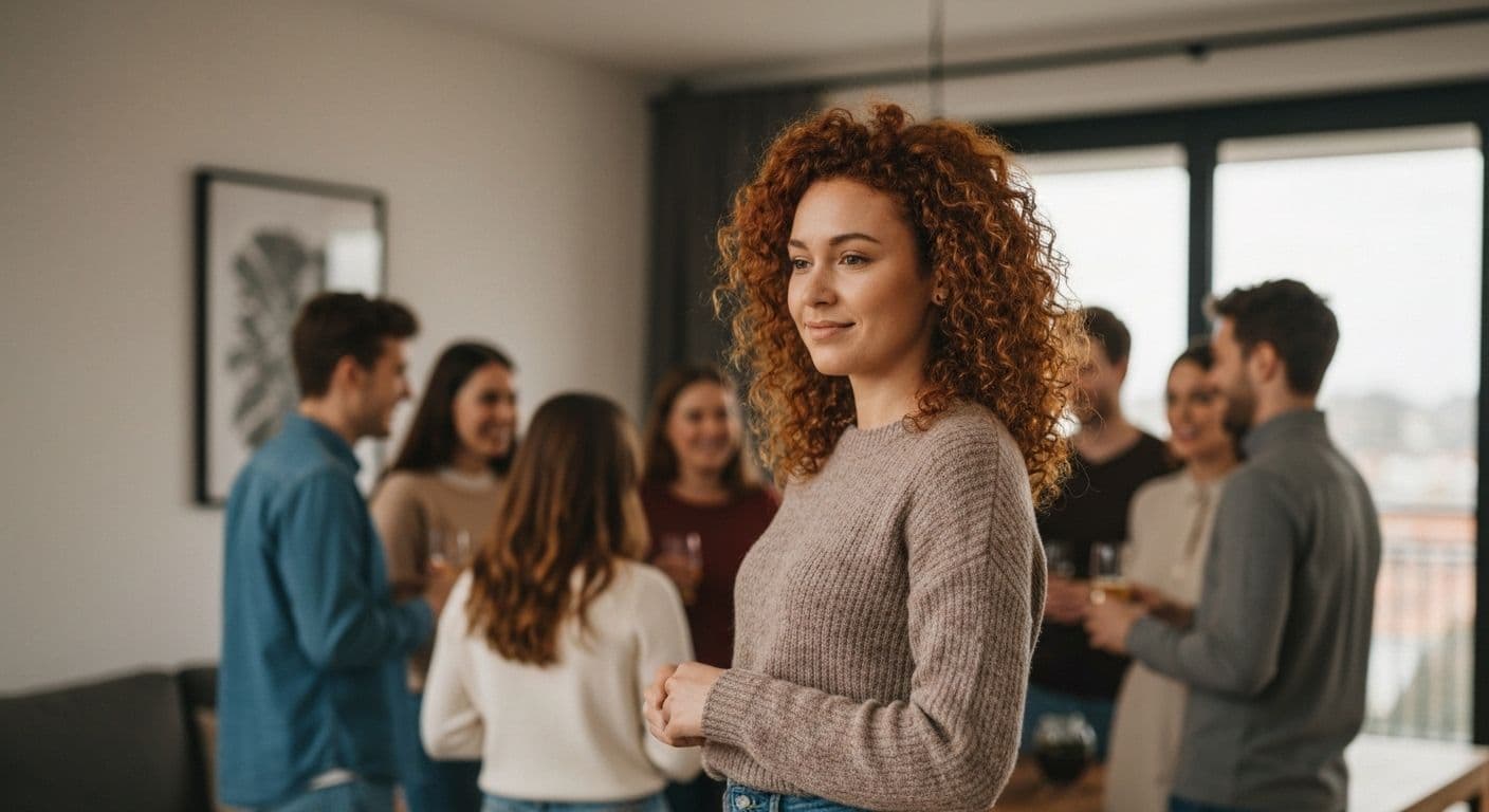 Person balancing self awareness and social awareness during group conversation