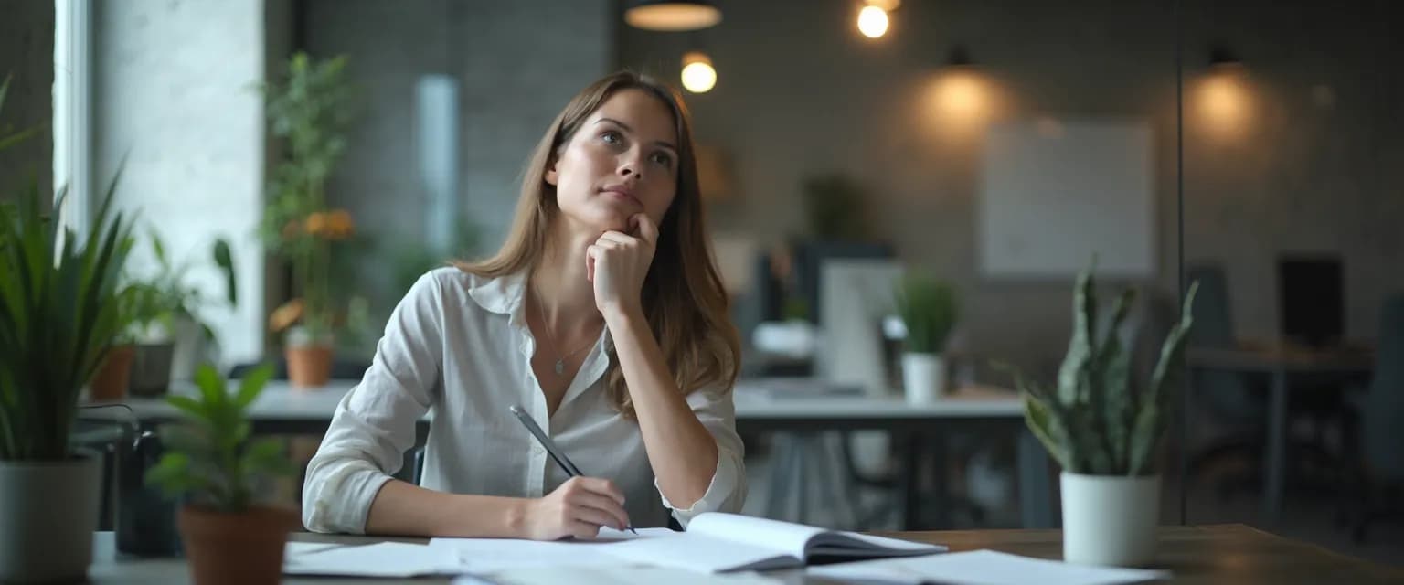 Professional developing a habit of mind through reflection at workplace desk