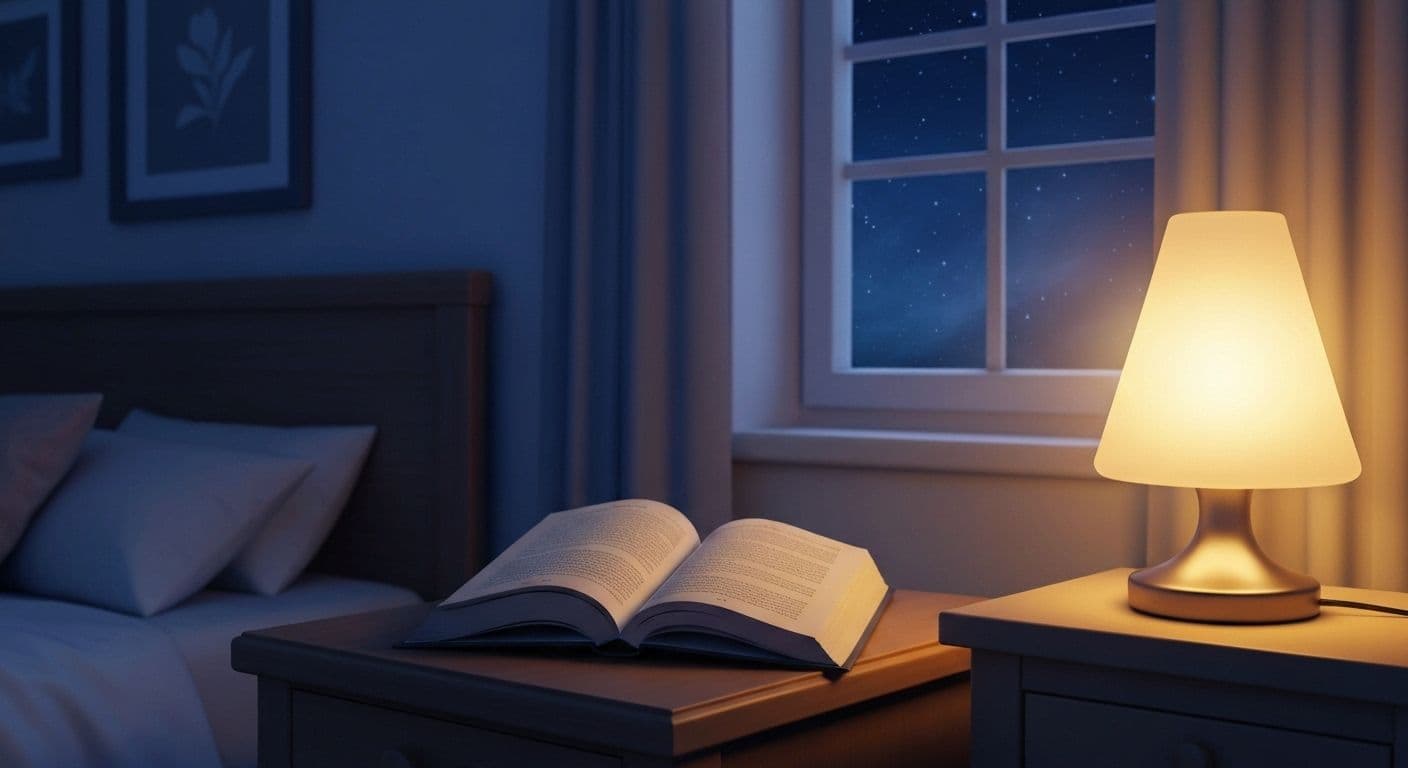 Person reading short stories about heartbreak in bed at night for emotional processing