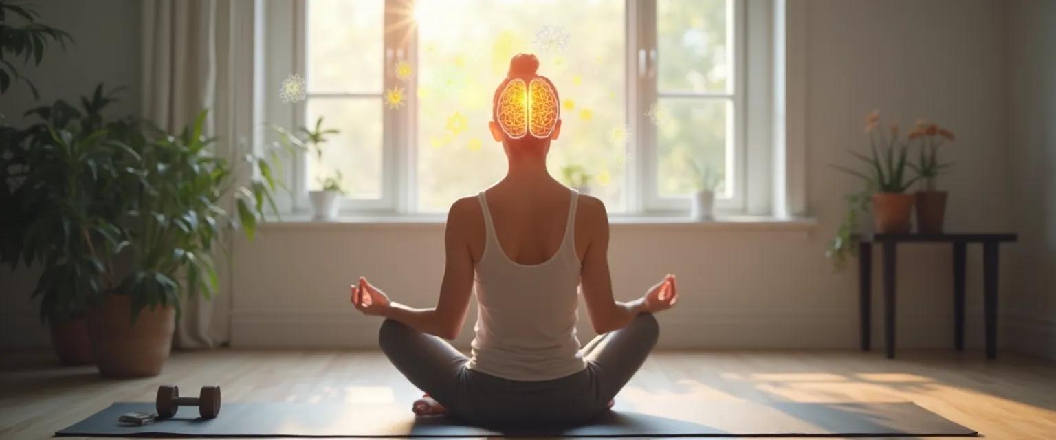 Person practicing mind gym exercises for mental fitness in a comfortable setting