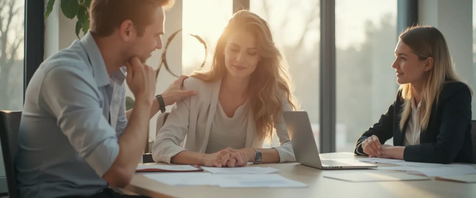 Coworkers compassionately supporting colleague who has lost someone