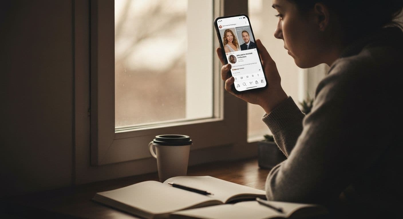 Person looking thoughtfully at phone after reading about Jason Momoa breakup news, representing relationship reflection and anxiety