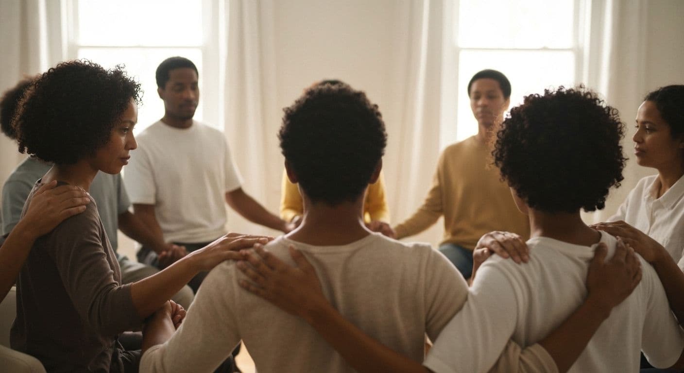 People in GriefShare grief recovery support groups sharing experiences in a supportive circle setting