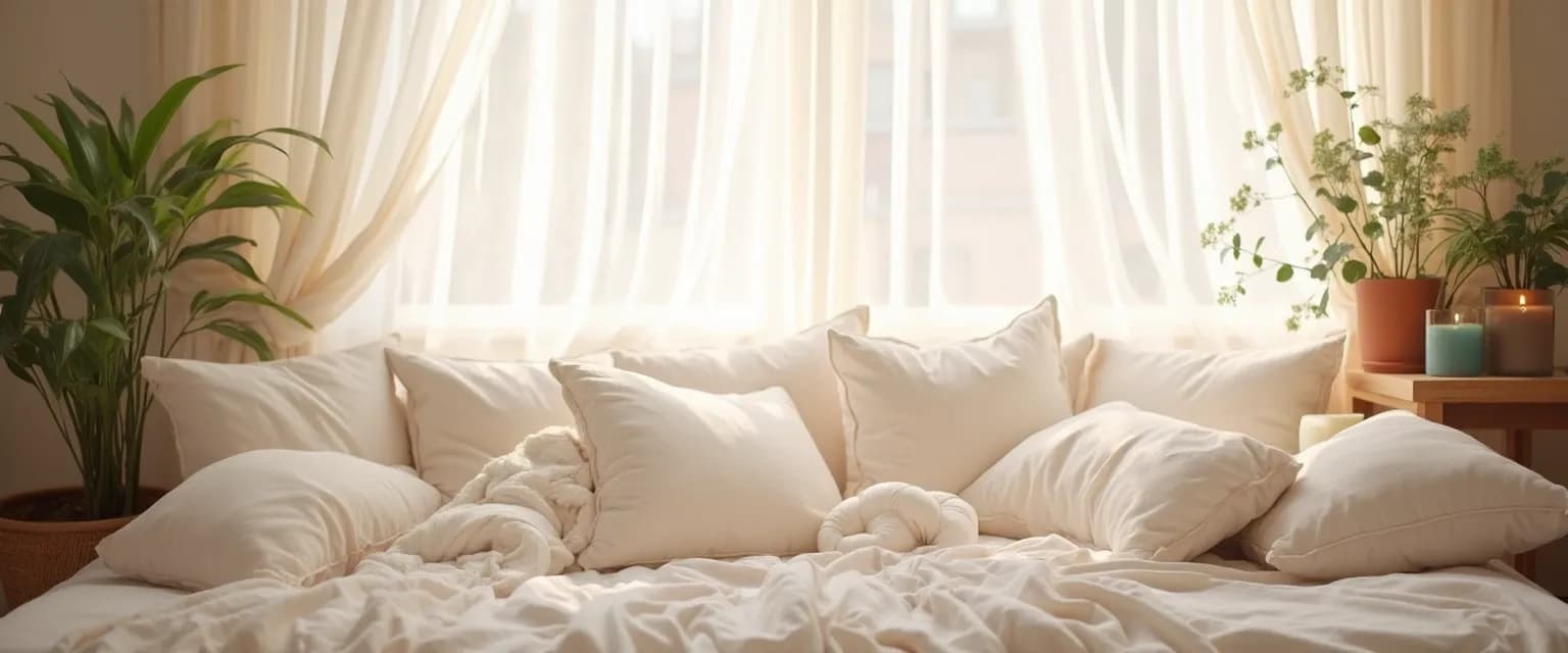 Peaceful home bedroom transformed into a mindful hypnobirthing sanctuary with soft lighting and comfort elements