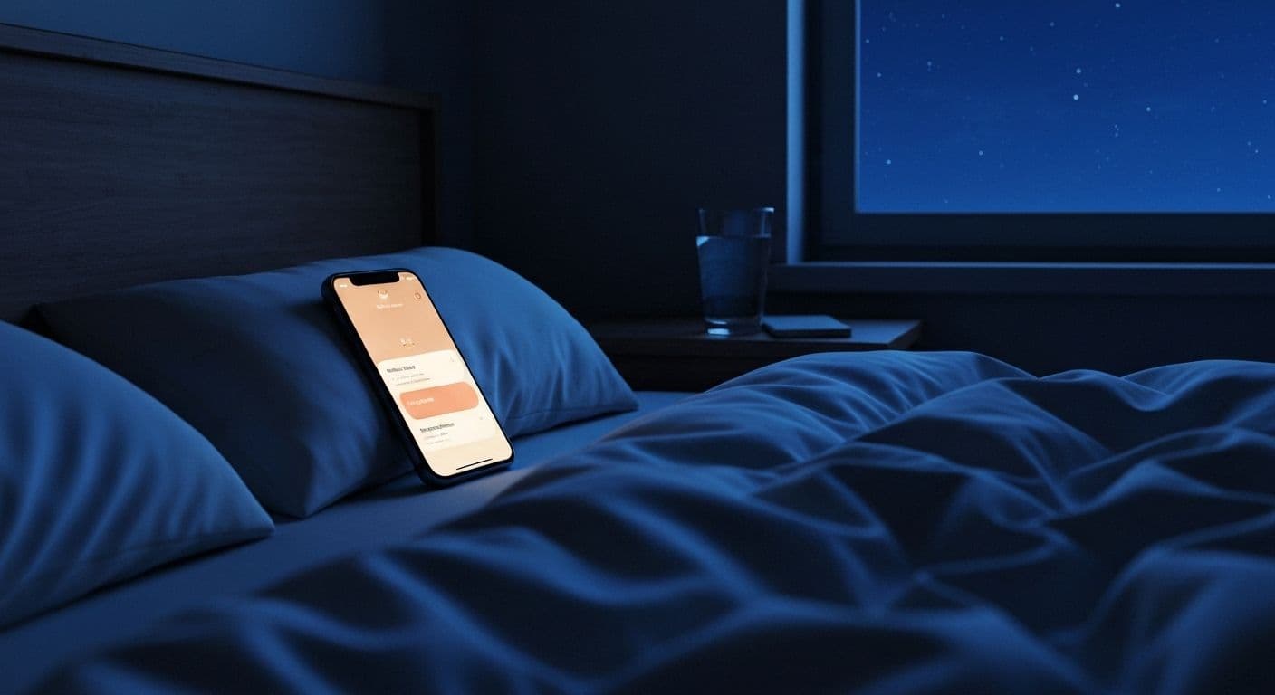 Person using grief apps on smartphone during sleepless night for emotional support at 3 AM