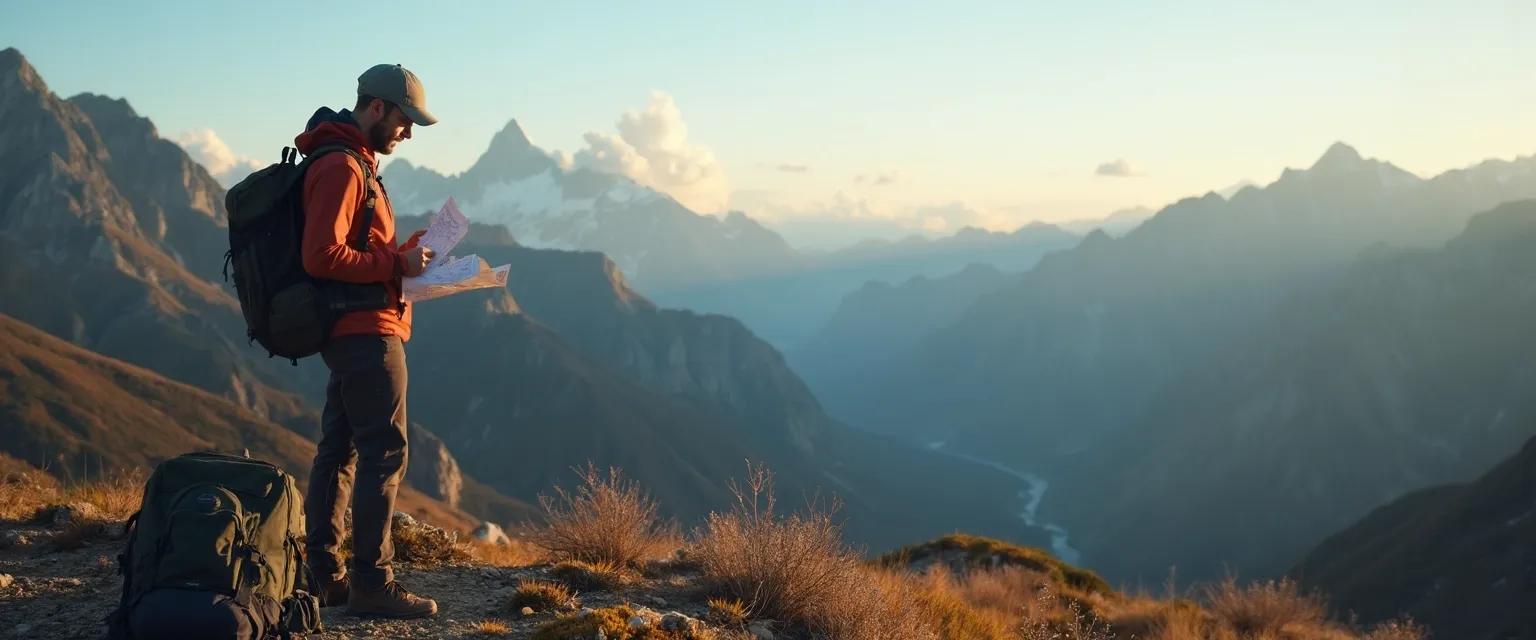 Hiker practicing safe awareness techniques on a mountain trail